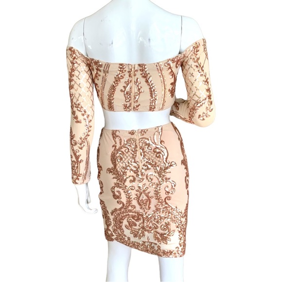 LUST & LUXE ROSE GOLD SEQUIN BROCADE TWO PIECE SET. WOMEN’S SIZE SMALL - Picture 3 of 10